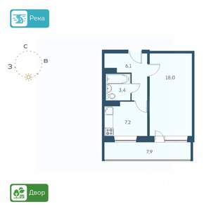 1-к квартира, строящийся дом, 39м2, 14/17 этаж