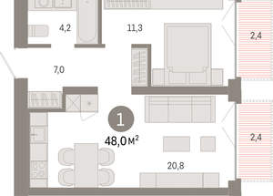 1-к квартира, вторичка, 48м2, 2/23 этаж