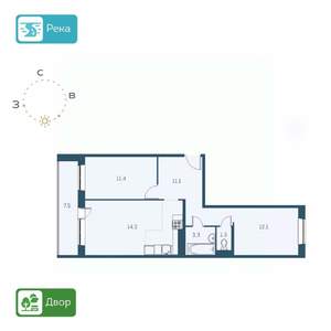 2-к квартира, строящийся дом, 64м2, 5/17 этаж