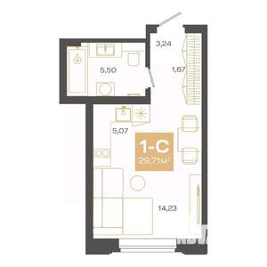 Студия квартира, строящийся дом, 30м2, 2/24 этаж