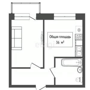 1-к квартира, вторичка, 36м2, 1/9 этаж