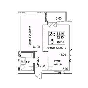2-к квартира, строящийся дом, 46м2, 5/8 этаж