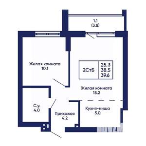 2-к квартира, вторичка, 40м2, 4/14 этаж