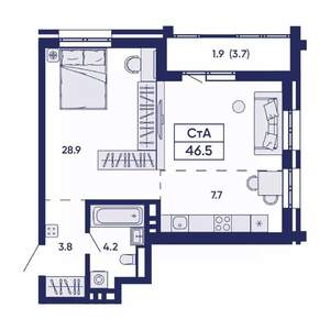 Студия квартира, вторичка, 47м2, 6/14 этаж