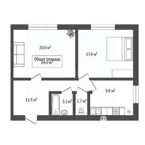 2-к квартира, вторичка, 64м2, 1/10 этаж