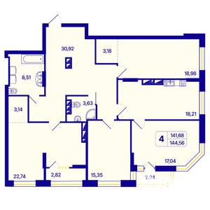 4-к квартира, вторичка, 145м2, 26/26 этаж