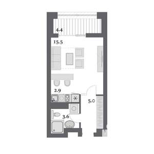 1-к квартира, строящийся дом, 27м2, 11/21 этаж