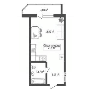 Студия квартира, вторичка, 22м2, 24/27 этаж