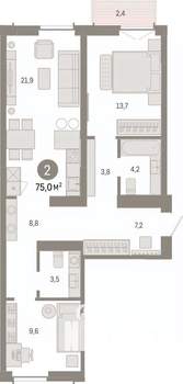2-к квартира, вторичка, 75м2, 5/7 этаж