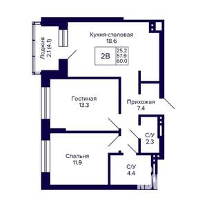 2-к квартира, вторичка, 60м2, 20/20 этаж