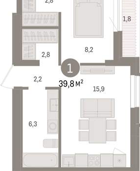 1-к квартира, вторичка, 40м2, 2/15 этаж