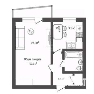 1-к квартира, вторичка, 39м2, 7/9 этаж