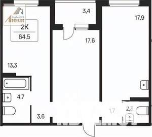 2-к квартира, вторичка, 59м2, 2/17 этаж