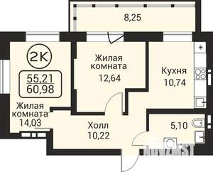 2-к квартира, вторичка, 55м2, 20/24 этаж