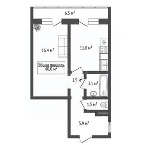 1-к квартира, вторичка, 40м2, 15/18 этаж
