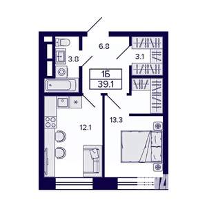 1-к квартира, вторичка, 39м2, 21/23 этаж