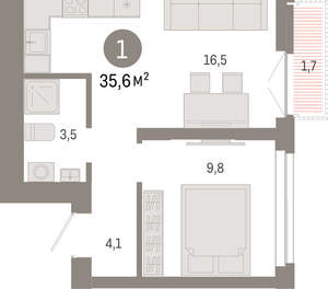 1-к квартира, вторичка, 36м2, 21/23 этаж