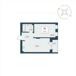 1-к квартира, вторичка, 42м2, 20/25 этаж