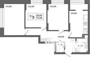 3-к квартира, вторичка, 71м2, 3/19 этаж