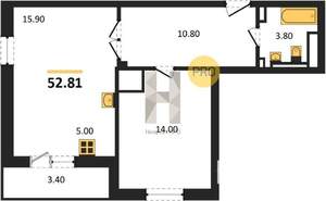 2-к квартира, вторичка, 53м2, 14/17 этаж