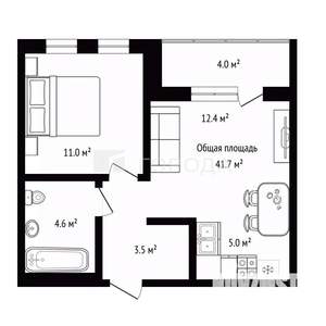 2-к квартира, сданный дом, 42м2, 9/15 этаж