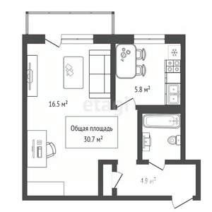 1-к квартира, вторичка, 31м2, 5/5 этаж
