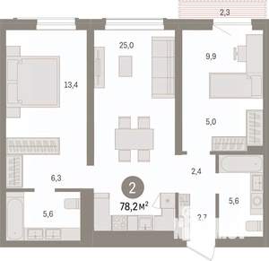 2-к квартира, вторичка, 78м2, 9/14 этаж