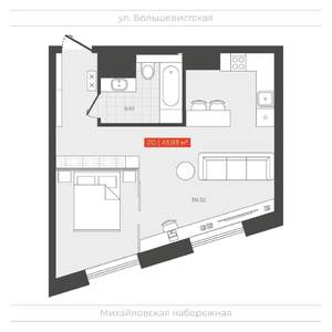 1-к квартира, вторичка, 44м2, 24/24 этаж