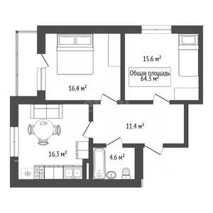 3-к квартира, вторичка, 64м2, 4/24 этаж