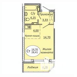 Студия квартира, строящийся дом, 28м2, 21/23 этаж