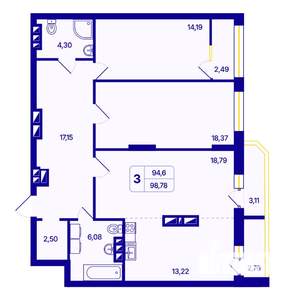 3-к квартира, вторичка, 99м2, 25/26 этаж