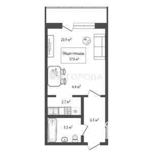 Студия квартира, вторичка, 38м2, 2/10 этаж