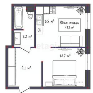 1-к квартира, вторичка, 43м2, 10/30 этаж