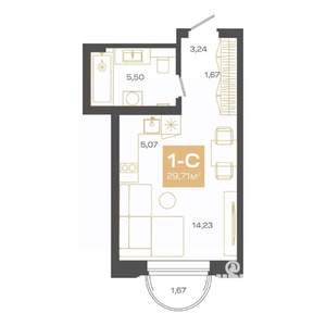 Студия квартира, вторичка, 30м2, 4/24 этаж