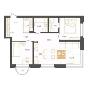 3-к квартира, вторичка, 81м2, 10/24 этаж