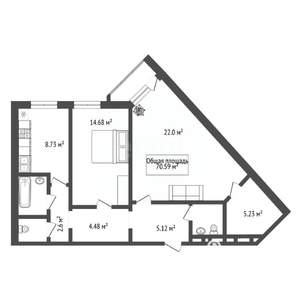3-к квартира, вторичка, 70м2, 11/16 этаж