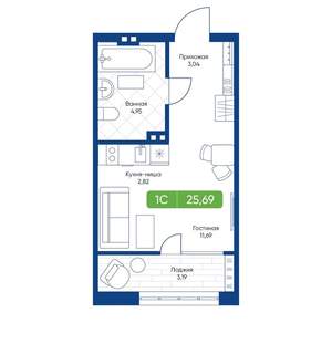 1-к квартира, вторичка, 26м2, 12/22 этаж