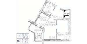 1-к квартира, строящийся дом, 45м2, 12/24 этаж