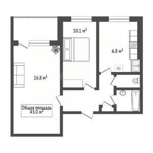 2-к квартира, вторичка, 43м2, 3/9 этаж