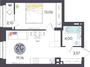 2-к квартира, строящийся дом, 40м2, 9/27 этаж