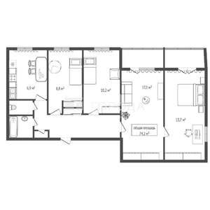 4-к квартира, вторичка, 74м2, 8/9 этаж