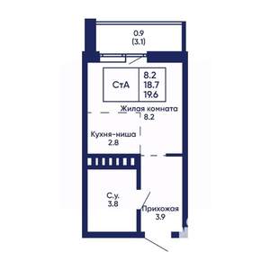 Студия квартира, вторичка, 20м2, 3/14 этаж