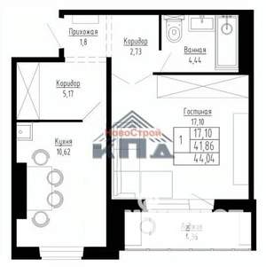 1-к квартира, строящийся дом, 44м2, 1/15 этаж