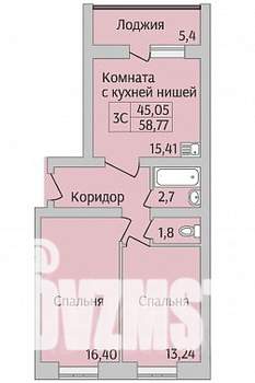 3-к квартира, строящийся дом, 59м2, 8/12 этаж