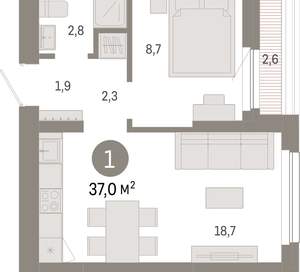 1-к квартира, вторичка, 37м2, 12/12 этаж