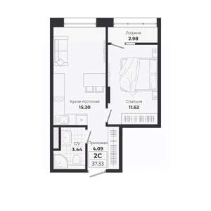 2-к квартира, строящийся дом, 34м2, 5/9 этаж