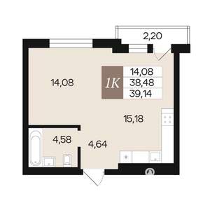 1-к квартира, вторичка, 39м2, 8/10 этаж