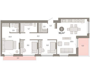 3-к квартира, вторичка, 96м2, 9/12 этаж