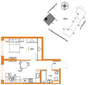 1-к квартира, вторичка, 40м2, 22/30 этаж