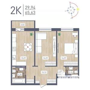 2-к квартира, вторичка, 66м2, 17/17 этаж